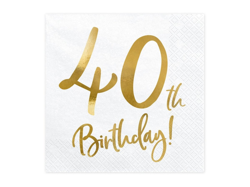 Servetten 40 Jaar Wit 33cm 20st van Partydeco koop je bij Partywinkel