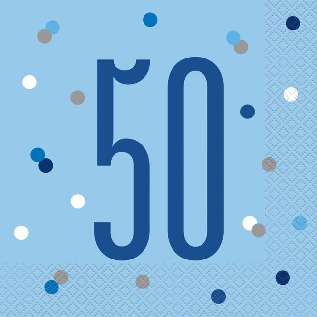 Servetten 50 Jaar Blauw 33cm 16st van Unique koop je bij Partywinkel