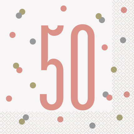 Servetten 50 Jaar Rose Goud 33cm16st van Unique koop je bij Partywinkel