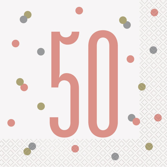 Servetten 50 Jaar Rose Goud 33cm16st van Unique koop je bij Partywinkel