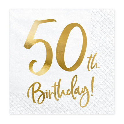Servetten 50 Jaar Wit 33cm 20st van Partydeco koop je bij Partywinkel