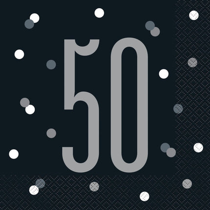 Servetten 50 Jaar Zwart 33cm 16st van Unique koop je bij Partywinkel