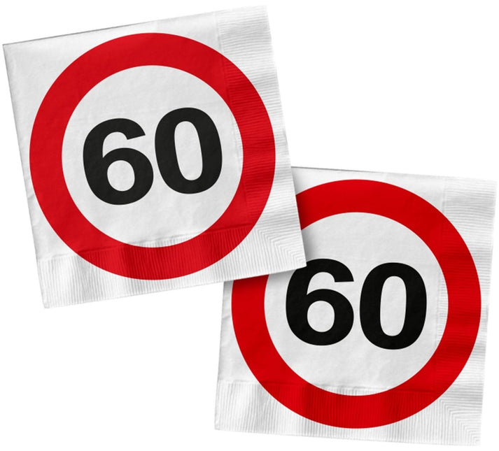 Servetten 60 Jaar Verkeersbord Vierkant 33cm 20st van Folat koop je bij Partywinkel