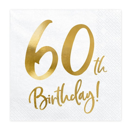 Servetten 60 Jaar Wit 33cm 20st van Partydeco koop je bij Partywinkel