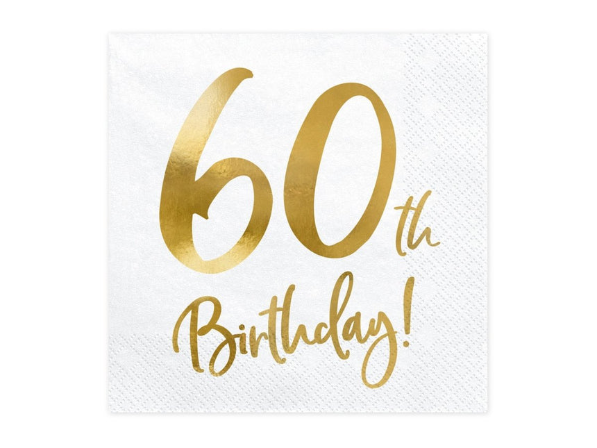 Servetten 60 Jaar Wit 33cm 20st van Partydeco koop je bij Partywinkel