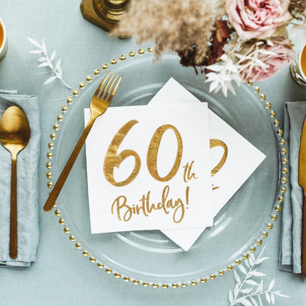 Servetten 60 Jaar Wit 33cm 20st van Partydeco koop je bij Partywinkel