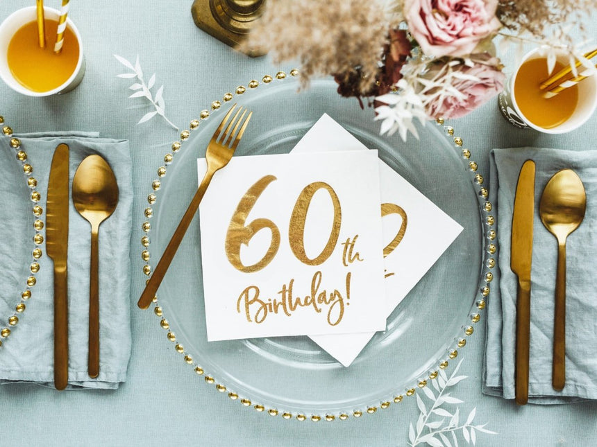 Servetten 60 Jaar Wit 33cm 20st van Partydeco koop je bij Partywinkel