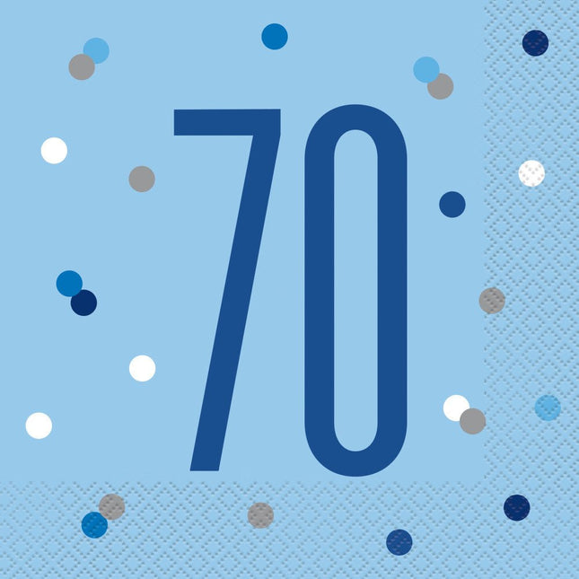 Servetten 70 Jaar Blauw 33cm 16st van Unique koop je bij Partywinkel