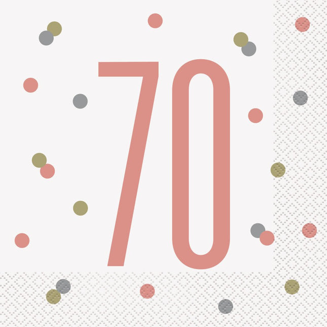 Servetten 70 Jaar Rose Goud 33cm16st van Unique koop je bij Partywinkel