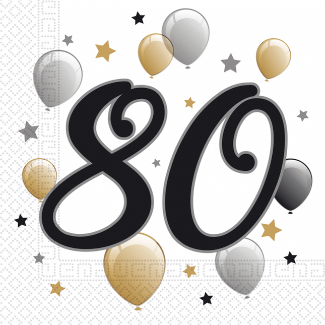 Servetten 80 Jaar Ballonnen 33cm 20st van Procos koop je bij Partywinkel