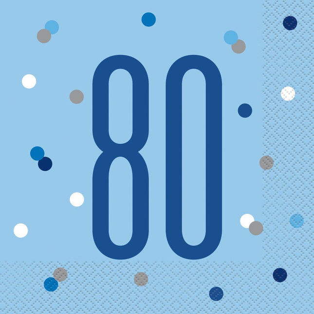 Servetten 80 Jaar Blauw 33cm 16st van Unique koop je bij Partywinkel