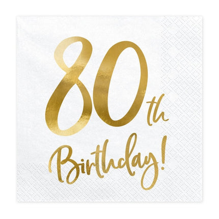 Servetten 80 Jaar Wit 33cm 20st van Partydeco koop je bij Partywinkel