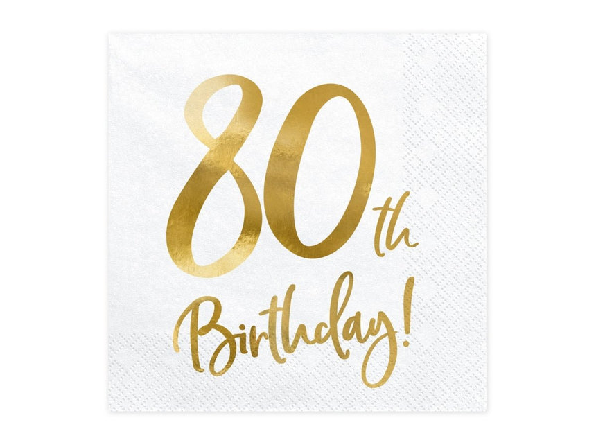 Servetten 80 Jaar Wit 33cm 20st van Partydeco koop je bij Partywinkel