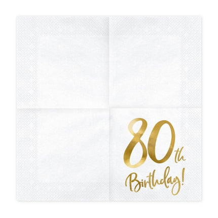 Servetten 80 Jaar Wit 33cm 20st van Partydeco koop je bij Partywinkel