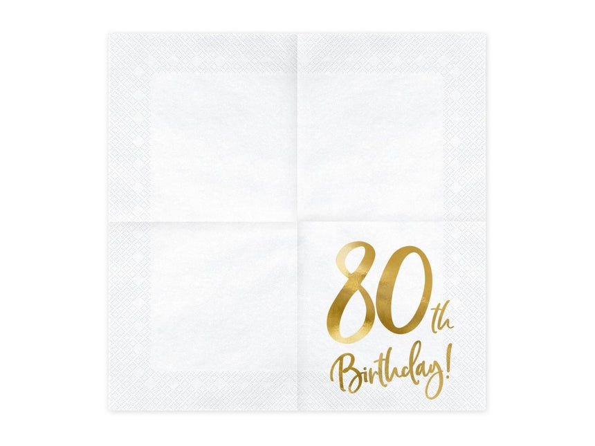 Servetten 80 Jaar Wit 33cm 20st van Partydeco koop je bij Partywinkel