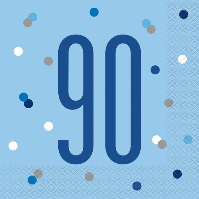 Servetten 90 Jaar Blauw 33cm 16st van Unique koop je bij Partywinkel