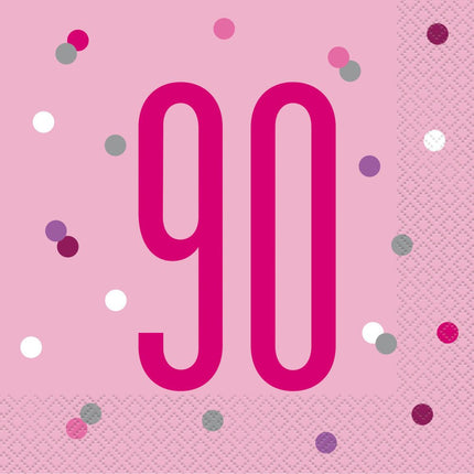 Servetten 90 Jaar Roze 33cm 16st van Unique koop je bij Partywinkel