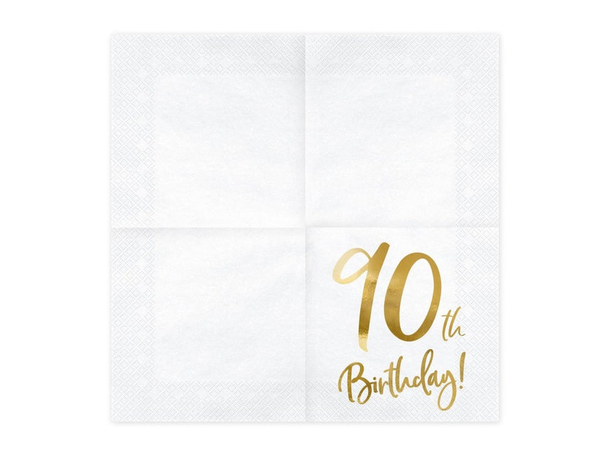 Servetten 90 Jaar Wit 33cm 20st van Partydeco koop je bij Partywinkel