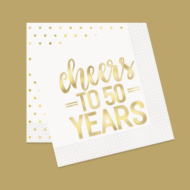 Servetten Cheers To 50 Years Goud 25cm 16st van Unique koop je bij Partywinkel