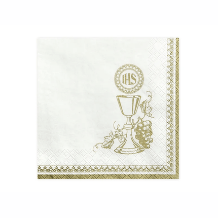 Servetten Eerste Communie Ihs Wit Goud 33cm 20st van Partydeco koop je bij Partywinkel