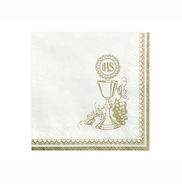 Servetten Eerste Communie Ihs Wit Goud 33cm 20st van Partydeco koop je bij Partywinkel