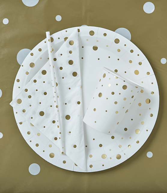 Servetten Gouden Stippen Wit 17cm 16st van Paper Dreams koop je bij Partywinkel