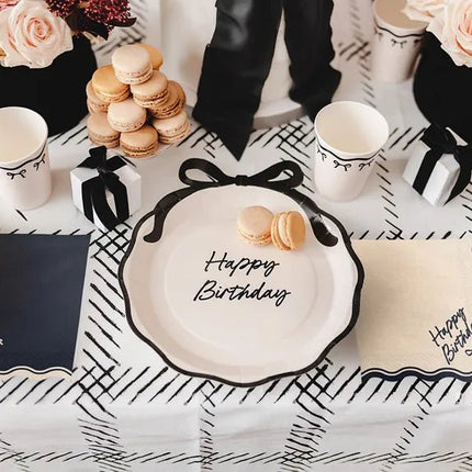 Servetten Happy Birthday Bow, 33x33 cm, beige - zwart van Partydeco koop je bij Partywinkel
