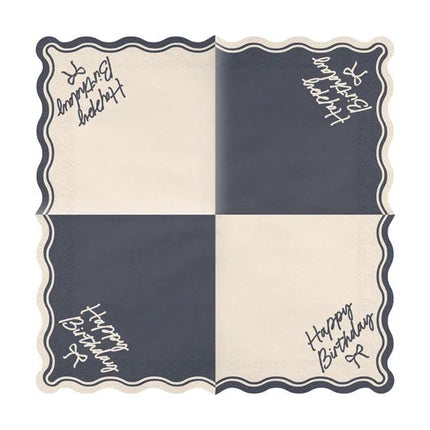 Servetten Happy Birthday Bow, 33x33 cm, beige - zwart van Partydeco koop je bij Partywinkel