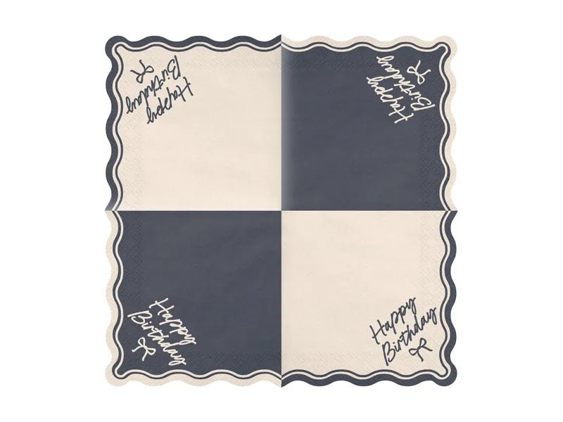 Servetten Happy Birthday Bow, 33x33 cm, beige - zwart van Partydeco koop je bij Partywinkel