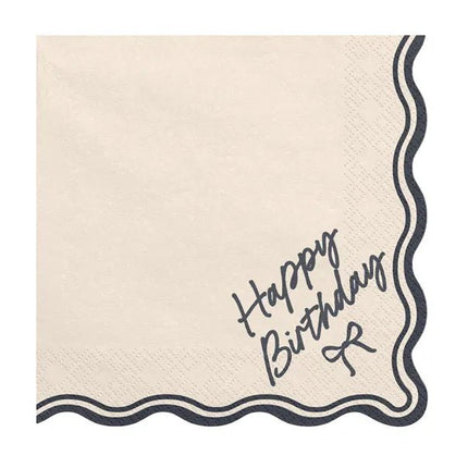Servetten Happy Birthday Bow, 33x33 cm, beige - zwart van Partydeco koop je bij Partywinkel