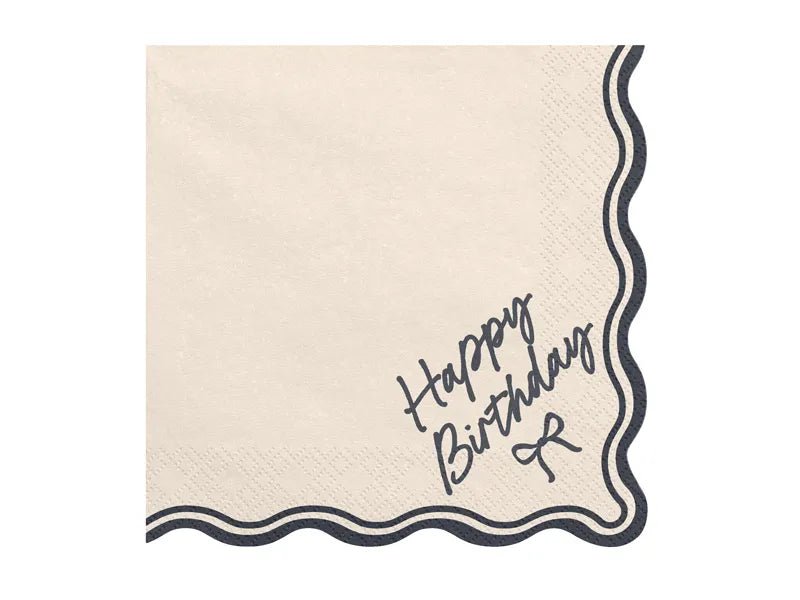 Servetten Happy Birthday Bow, 33x33 cm, beige - zwart van Partydeco koop je bij Partywinkel
