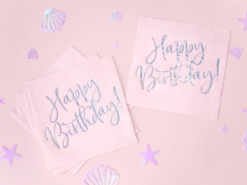 Servetten Happy Birthday Lichtroze 33cm 20st van Partydeco koop je bij Partywinkel
