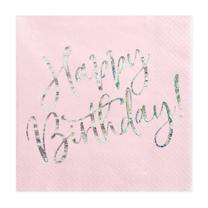 Servetten Happy Birthday Lichtroze 33cm 20st van Partydeco koop je bij Partywinkel