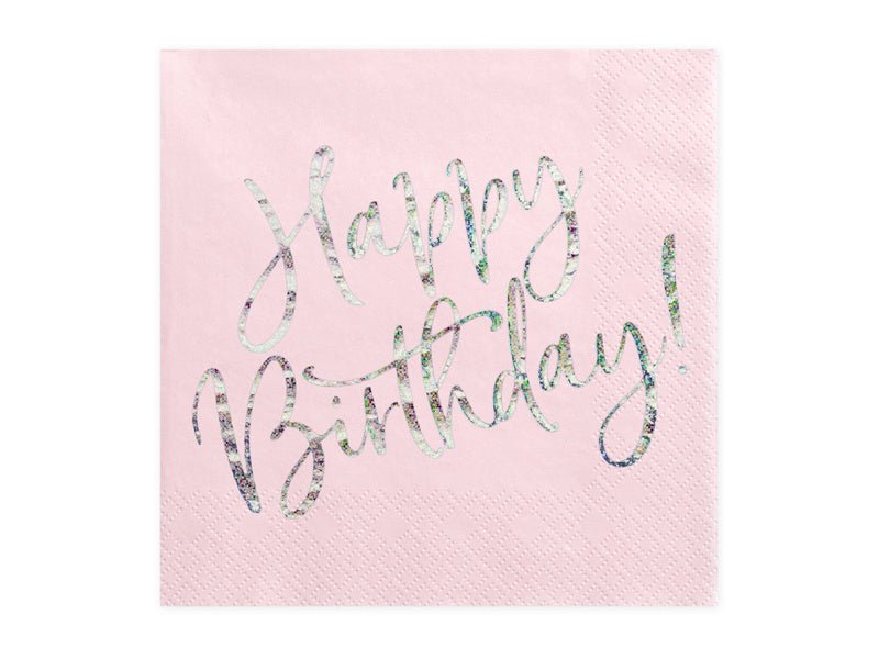Servetten Happy Birthday Lichtroze 33cm 20st van Partydeco koop je bij Partywinkel