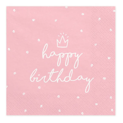 Servetten Happy Birthday Roze 33cm 20st van Partydeco koop je bij Partywinkel