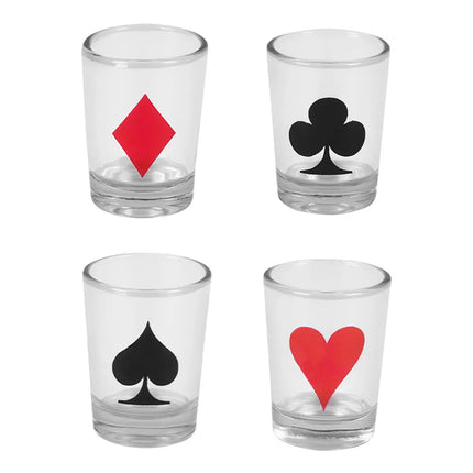 Set drankspel drinking poker (120 poker chips, 1 set spelkaarten, 4 glazen shotglaasjes) van Boland koop je bij Partywinkel