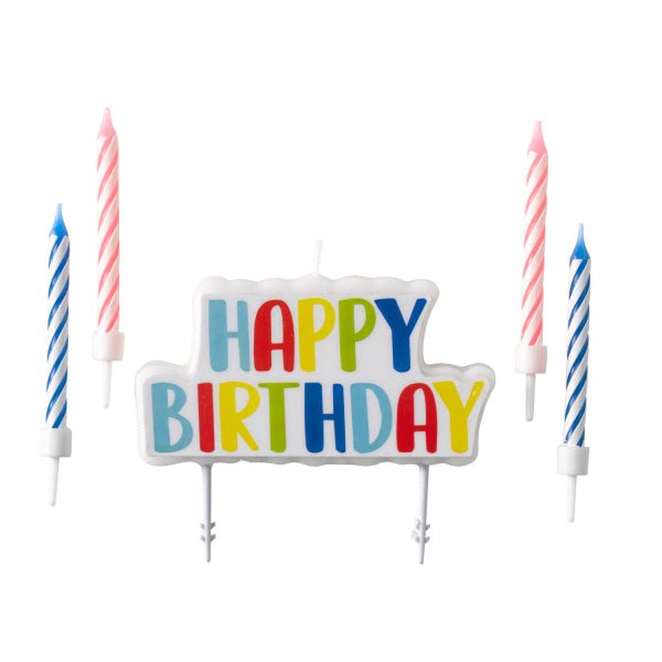 Set kaarsen Happy Birthday 5 stuks Hoogte van Riethmueller koop je bij Partywinkel