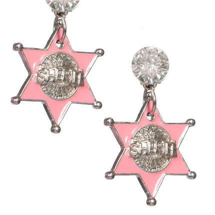 Sherrif Oorbellen Roze Zilver van Wilbers & Wilbers koop je bij Partywinkel