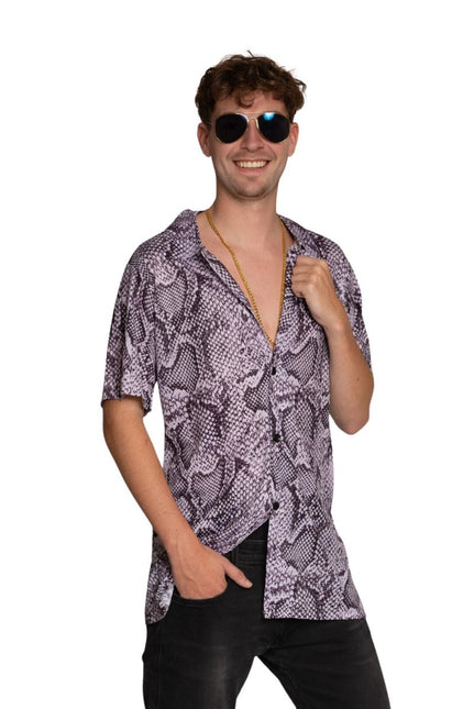 Shirt Slangenprint Zilver Heren van Partychimp koop je bij Partywinkel