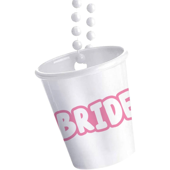 Shotglaasje aan ketting - Bride - She Said Yaasss - Wit van Folat koop je bij Partywinkel