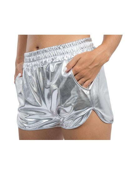 Women's Silver Metallic Shorts