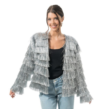 Silver Lametta Jacket with Fringes for Women
