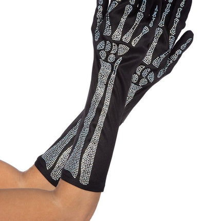 Skelet Handschoenen Zwart Zilver Strass van Wilbers & Wilbers koop je bij Partywinkel