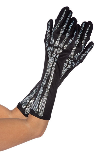 Skelet Handschoenen Zwart Zilver Strass van Wilbers & Wilbers koop je bij Partywinkel