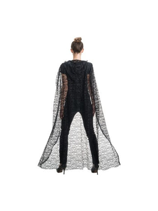 Skull Cape with Hood, Black, 145 cm