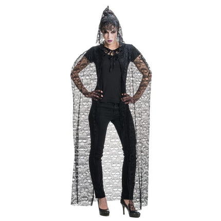 Skull Cape with Hood, Black, 145 cm