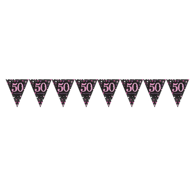 Slinger 50 Jaar Happy Birthday Roze 4m van Riethmueller koop je bij Partywinkel