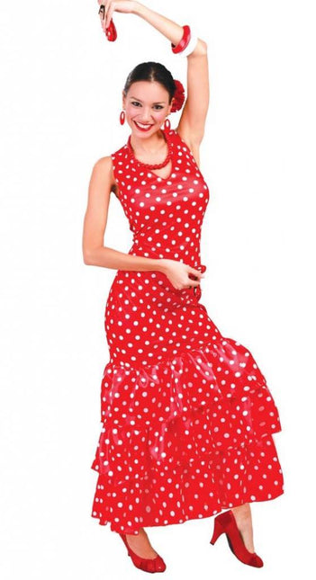 Spaanse Jurk Flamenco Rood van Fiestas Guirca koop je bij Partywinkel