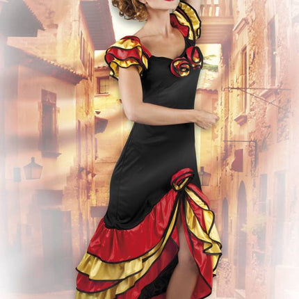Spaanse Jurk Flamenco Rood Geel van Boland koop je bij Partywinkel