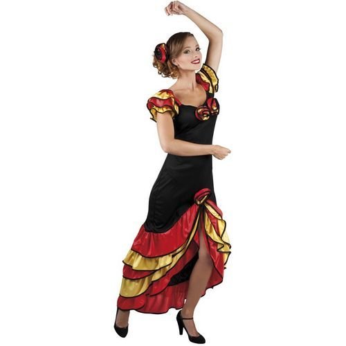 Spaanse Jurk Flamenco Rood Geel van Boland koop je bij Partywinkel